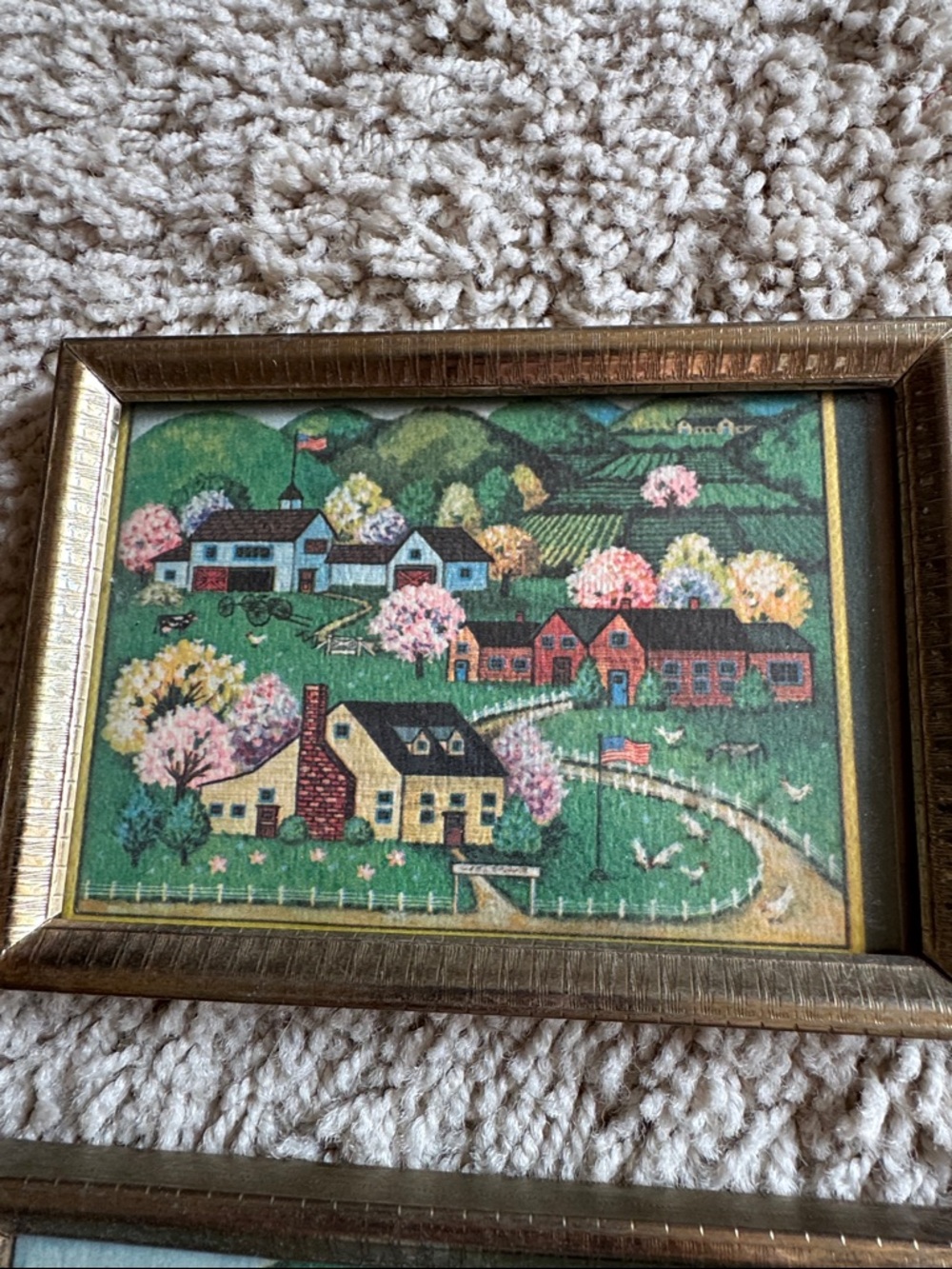 Set of 6 Green Folk Art Home Prints/cards in Gold Frames - Picture 3 of 15